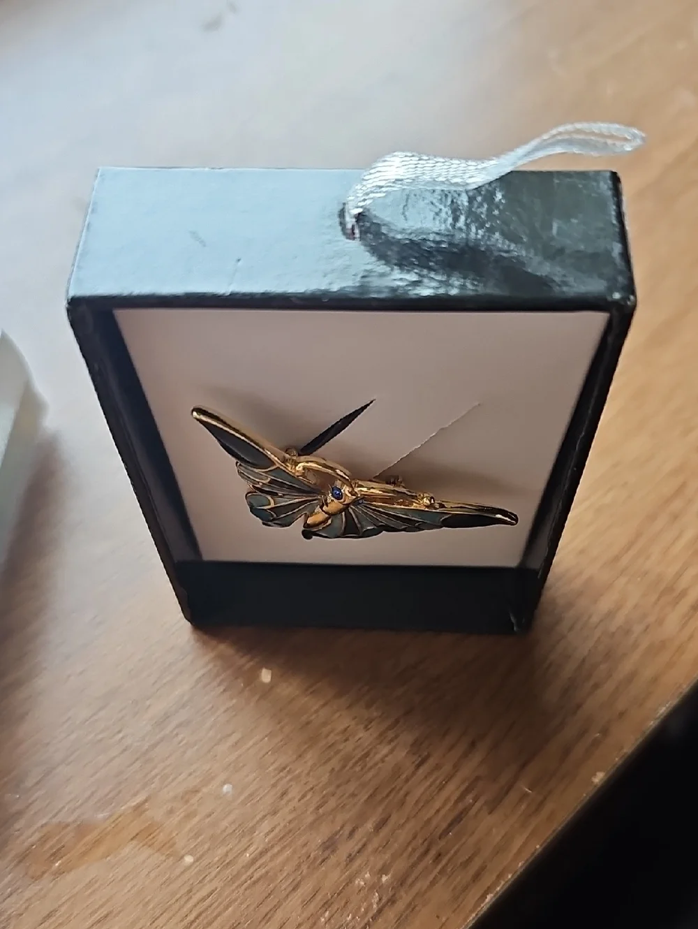 NIB Vintage Gold Tone Blue Enamel Butterfly Brooch